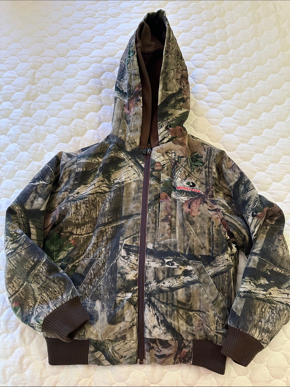 Mossy Oak Kids Camo Hooded Jacket in Brown & Green